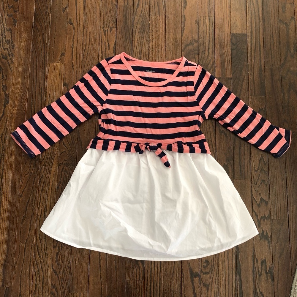 Motherhood Maternity S Peach/Navy Blue Striped 3/4 Sleeve White Baby Doll Blouse